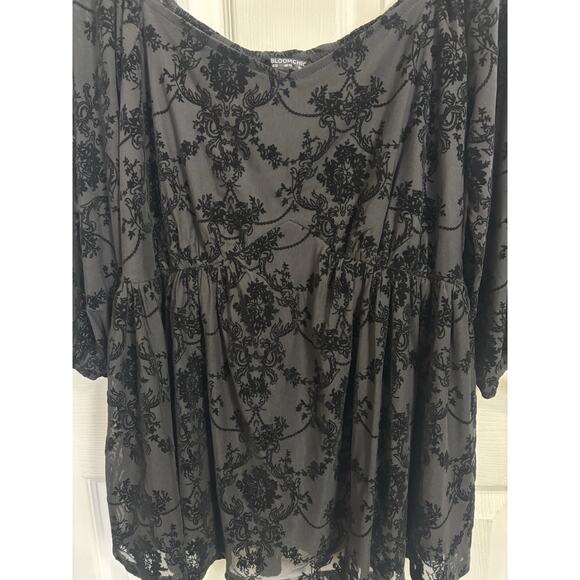 Bloomchic Black Sheer Velvet Burnout Top Size 12 Whimsigtoh Fairy Grunge Romance - Picture 5 of 6